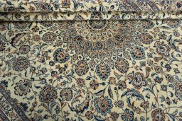 Close-up detail of 2000s Kashmar rug from Iran / Persia showing Wool weave