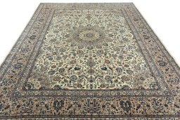 Surface texture of 2000s Kashmar rug with natural Wool and intricate pattern
