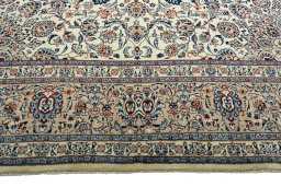 Full view of 2000s Kashmar rug from Iran / Persia, 410 × 308 cm in Beige tones