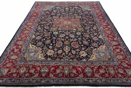 Surface texture of 2000s Kashmar rug with natural Wool and intricate pattern