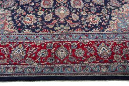 Full view of 2000s Kashmar rug from Iran / Persia, 413 × 303 cm in Blue tones
