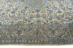Corner detail of 2000s Kashmar rug showing border pattern and Wool pile