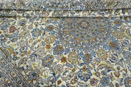 Close-up detail of 2000s Kashmar rug from Iran / Persia showing Wool weave