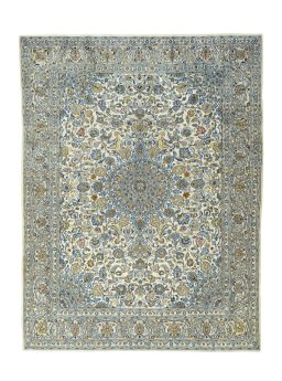 Full view of 2000s Kashmar rug from Iran / Persia, 381 × 292 cm in Beige tones