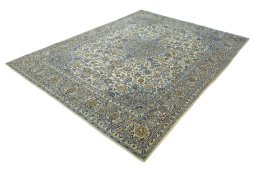 Corner detail of 2000s Kashmar rug showing border pattern and Wool pile