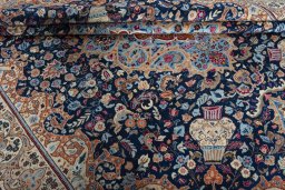 Close-up detail of 1970s Kashmar rug from Iran / Persia showing Wool weave