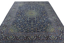 Surface texture of 2000s Kashmar rug with natural Wool and intricate pattern