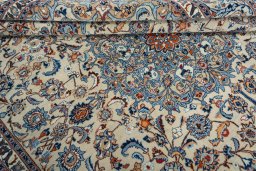 Close-up detail of 2000s Kashmar rug from Iran / Persia showing Wool weave