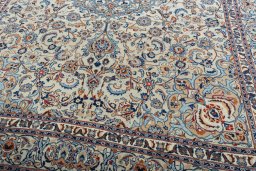 Close-up detail of 2000s Kashmar rug from Iran / Persia showing Wool weave