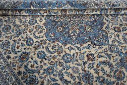 Close-up detail of 2000s Kashmar rug from Iran / Persia showing Wool weave