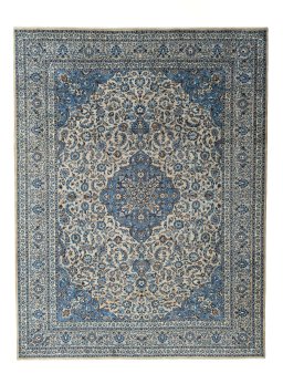 Full view of 2000s Kashmar rug from Iran / Persia, 390 × 300 cm in Beige tones