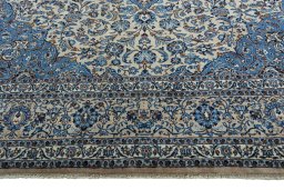 Full view of 2000s Kashmar rug from Iran / Persia, 390 × 300 cm in Beige tones