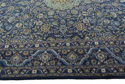 Corner detail of 2000s Kashmar rug showing border pattern and Wool pile