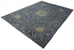 Corner detail of 2000s Kashmar rug showing border pattern and Wool pile