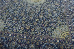 Close-up detail of 2000s Kashmar rug from Iran / Persia showing Wool weave