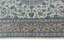 Corner detail of 2000s Kashmar rug showing border pattern and Wool pile