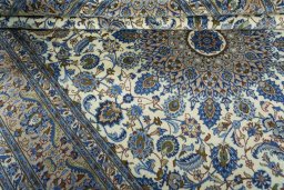 Close-up detail of 2000s Kashmar rug from Iran / Persia showing Wool weave