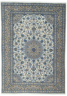 Full view of 2000s Kashmar rug from Iran / Persia, 351 × 250 cm in Beige tones