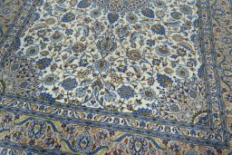 Close-up detail of 2000s Kashmar rug from Iran / Persia showing Wool weave