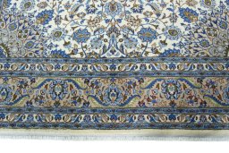 Full view of 2000s Kashmar rug from Iran / Persia, 351 × 250 cm in Beige tones