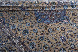 Close-up detail of 2000s Kashmar rug from Iran / Persia showing Wool weave