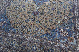 Close-up detail of 2000s Kashmar rug from Iran / Persia showing Wool weave