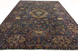 Surface texture of 2000s Kashmar rug with natural Wool and intricate pattern