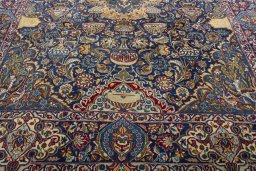Close-up detail of 2000s Kashmar rug from Iran / Persia showing Wool weave