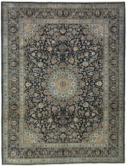 Full view of 2000s Kashmar rug from Iran / Persia, 394 × 305 cm in Blue tones