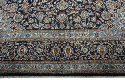 Full view of 2000s Kashmar rug from Iran / Persia, 394 × 305 cm in Blue tones