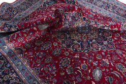 Close-up detail of 2000s Kashmar rug from Iran / Persia showing Wool weave