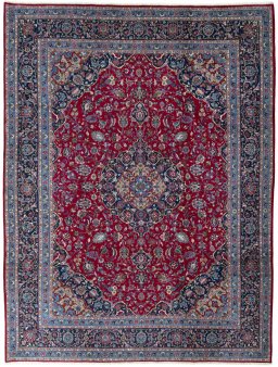 Full view of 2000s Kashmar rug from Iran / Persia, 387 × 297 cm in Red tones