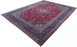 Corner detail of 2000s Kashmar rug showing border pattern and Wool pile