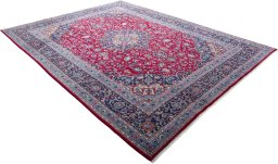 Close-up detail of 2000s Kashmar rug from Iran / Persia showing Wool weave