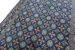 Backside of handmade 2000s Kashmar rug showing knot structure and weave density
