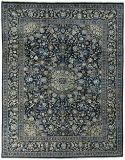 Full view of 2000s Kashmar rug from Iran / Persia, 401 × 314 cm in Blue tones