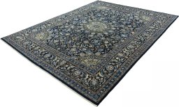 Corner detail of 2000s Kashmar rug showing border pattern and Wool pile
