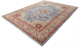 Corner detail of 1970s Kashmar rug showing border pattern and Wool pile