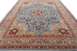 Surface texture of 1970s Kashmar rug with natural Wool and intricate pattern