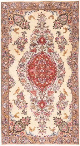 Full view of 2005s Kashmar rug from Iran / Persia, 195 × 103 cm in Cream tones