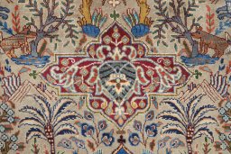 Corner detail of 1980s Kashmar rug showing border pattern and Wool pile