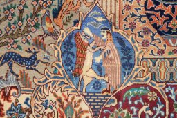 Surface texture of 1980s Kashmar rug with natural Wool and intricate pattern