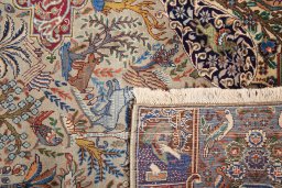 Close-up detail of 1980s Kashmar rug from Iran / Persia showing Wool weave