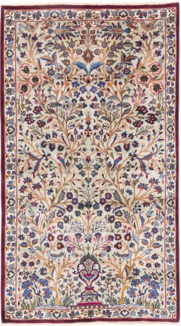 Full view of 2005s Kashmar rug from Iran / Persia, 206 × 116 cm in Cream tones