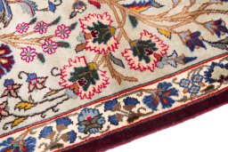 Backside of handmade 2005s Kashmar rug showing knot structure and weave density