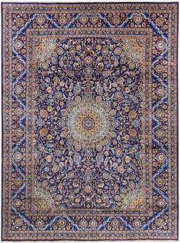 Full view of 2003s Kashmar rug from Iran / Persia, 397 × 297 cm in Dark blue tones