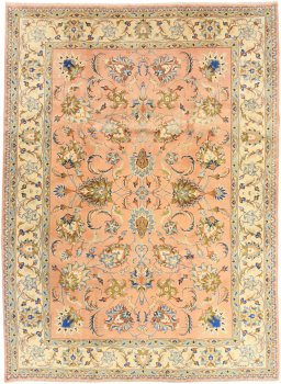 Full view of 1990s Kashmar rug from Iran / Persia, 337 × 248 cm in Terracotta tones