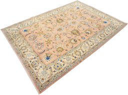 Corner detail of 1990s Kashmar rug showing border pattern and Wool pile
