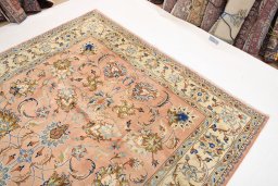 Surface texture of 1990s Kashmar rug with natural Wool and intricate pattern