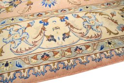 Backside of handmade 1990s Kashmar rug showing knot structure and weave density